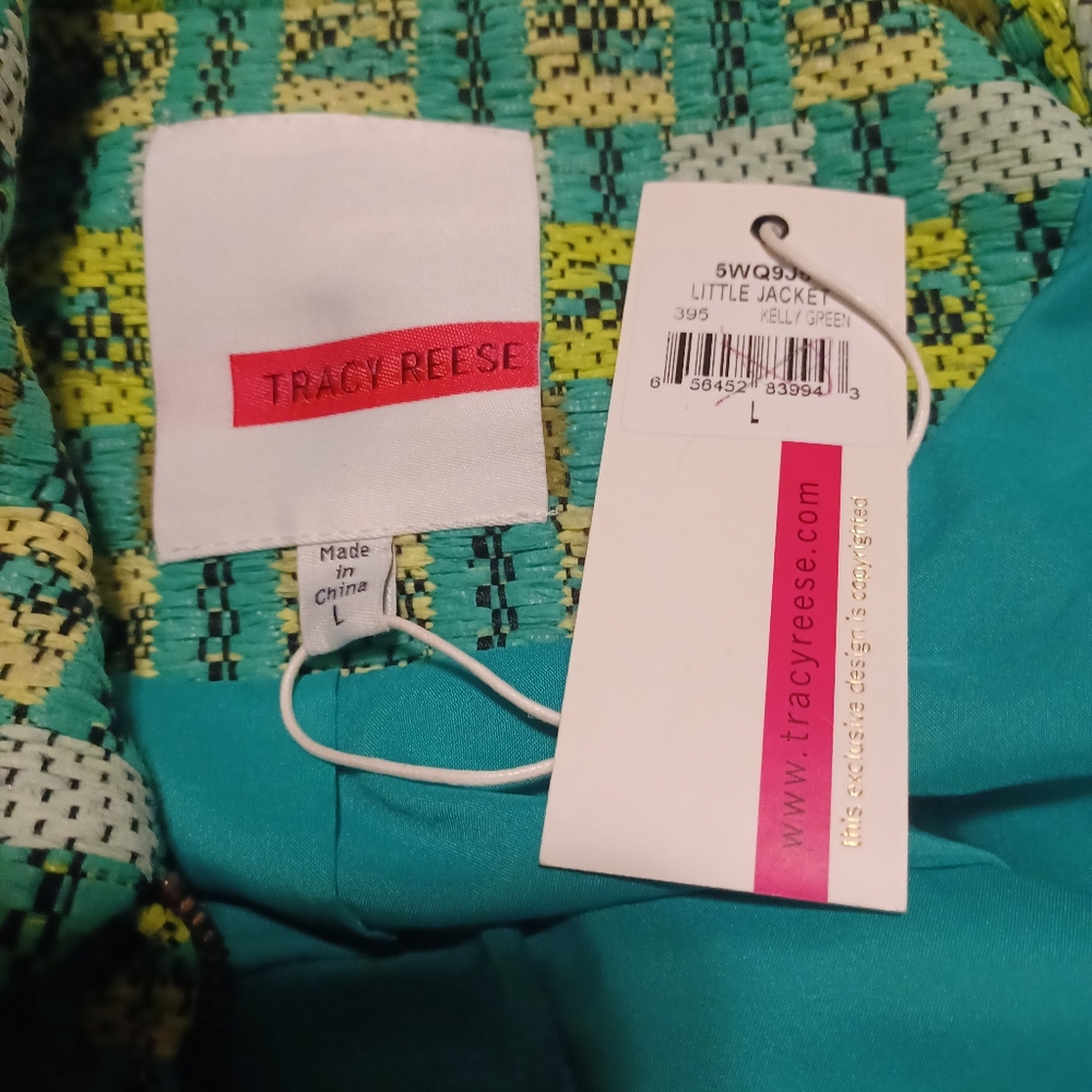NWT Tracy Reese Kelly Green plaid crop jacket Large. - Picture 4 of 4